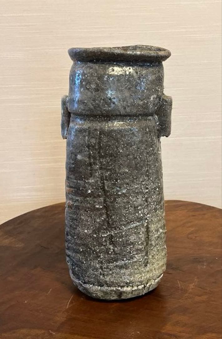 坂本俊人　伊賀耳付花生　耳付　伊賀焼　西山窯　箱付き　未使用　深緑