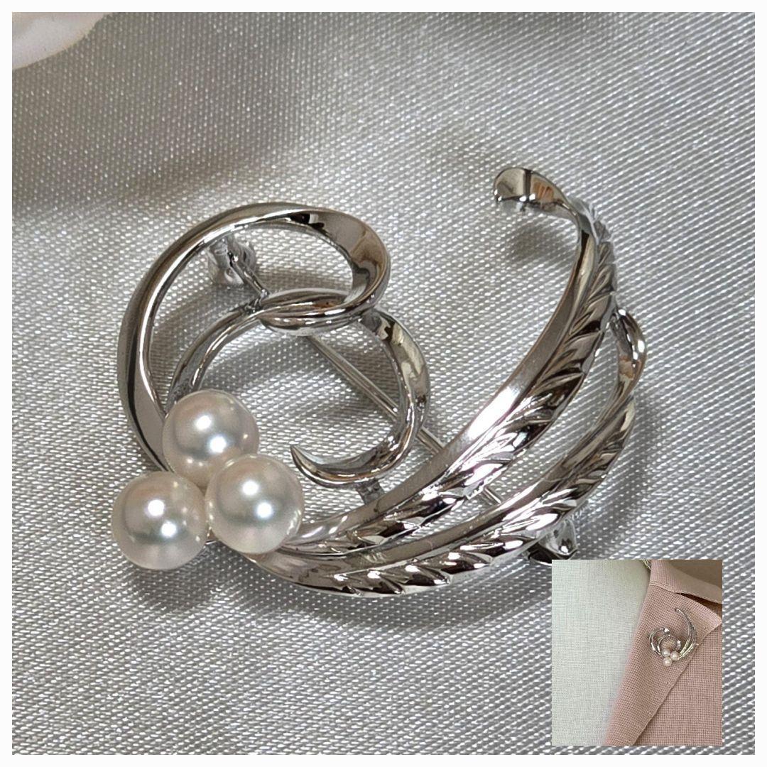 美品✨TASAKI タサキ 3珠パールブローチ シルバー 　S刻印