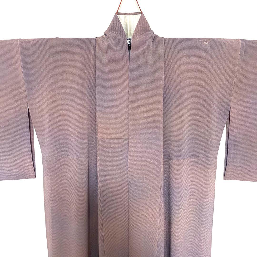 5k881 着物　正絹　夏物　薄物　絽　小紋　一つ紋　家紋　ぼかし　紫　無地