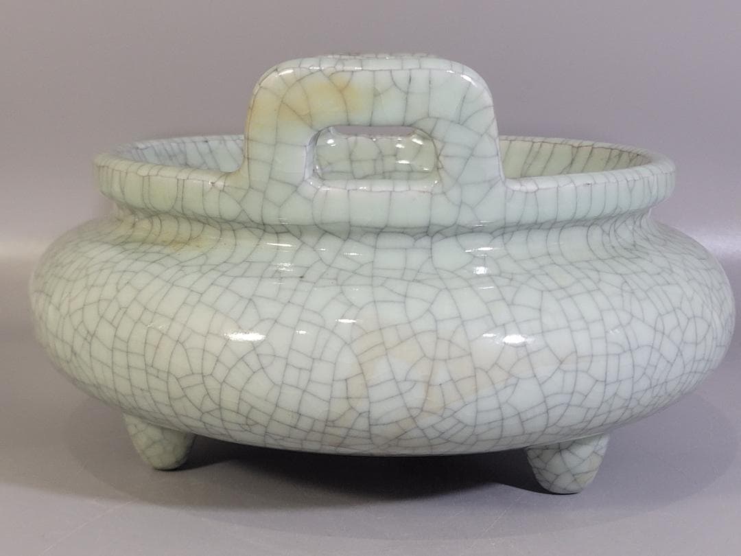 中国美術 哥釉 大香炉 時代物 DT337