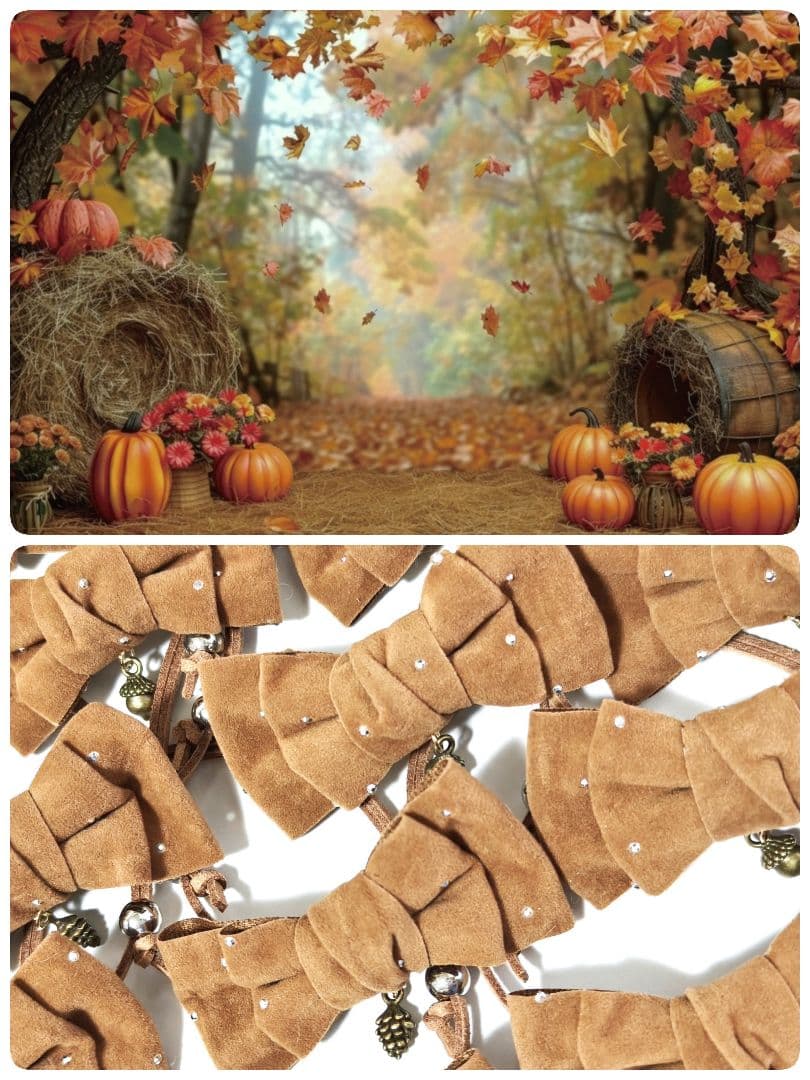 業務用トリミンチョーカー　秋色リボン　70個　11月どんぐり松ぼっくりチャーム