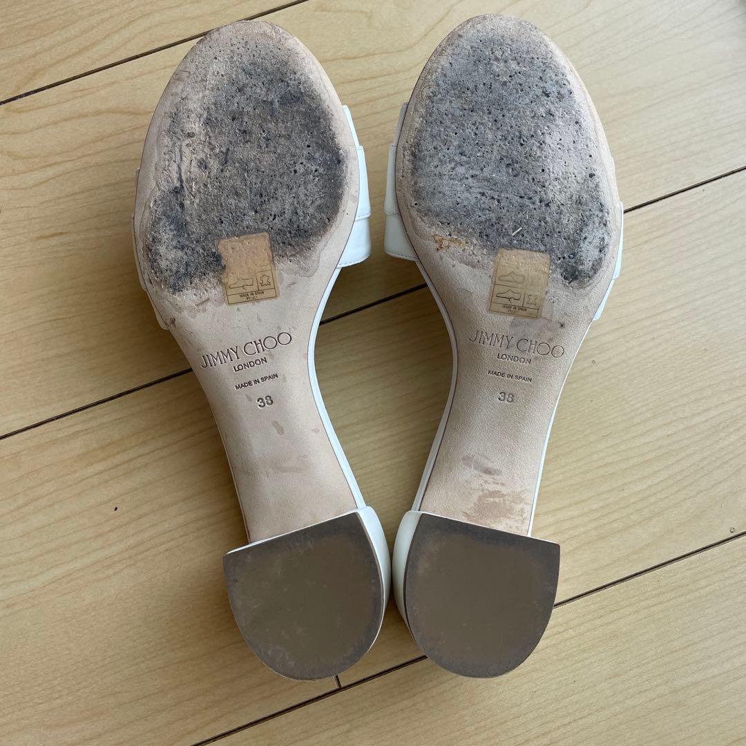 ジミーチュウ　ビジュー　ミュール　サンダル　白