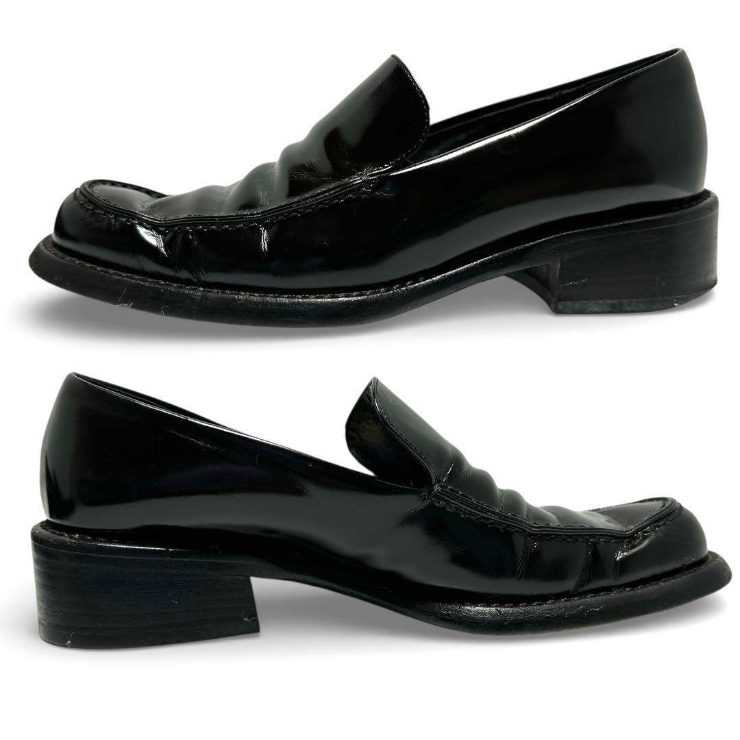 美品✨PRADA プラダ 36/約23.5㎝ ローファー レザー ヒール 黒