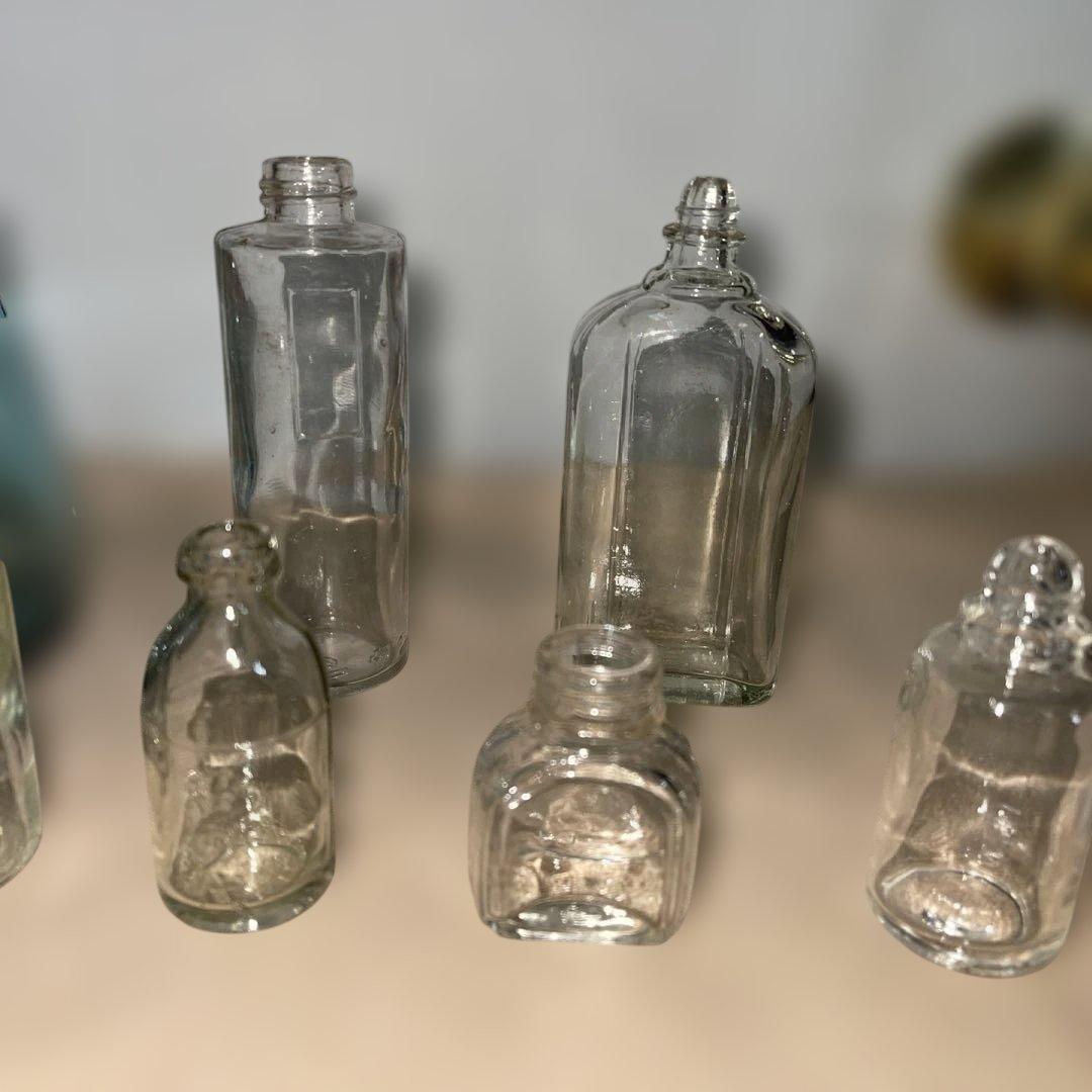 MR-447A ガラス瓶 8個セット 透明・青色　レトロアンティークコレクション