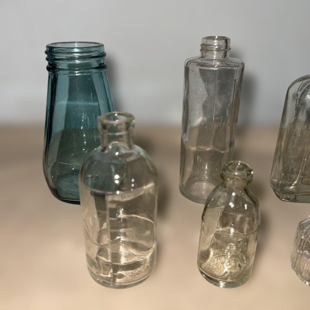 MR-447A ガラス瓶 8個セット 透明・青色　レトロアンティークコレクション