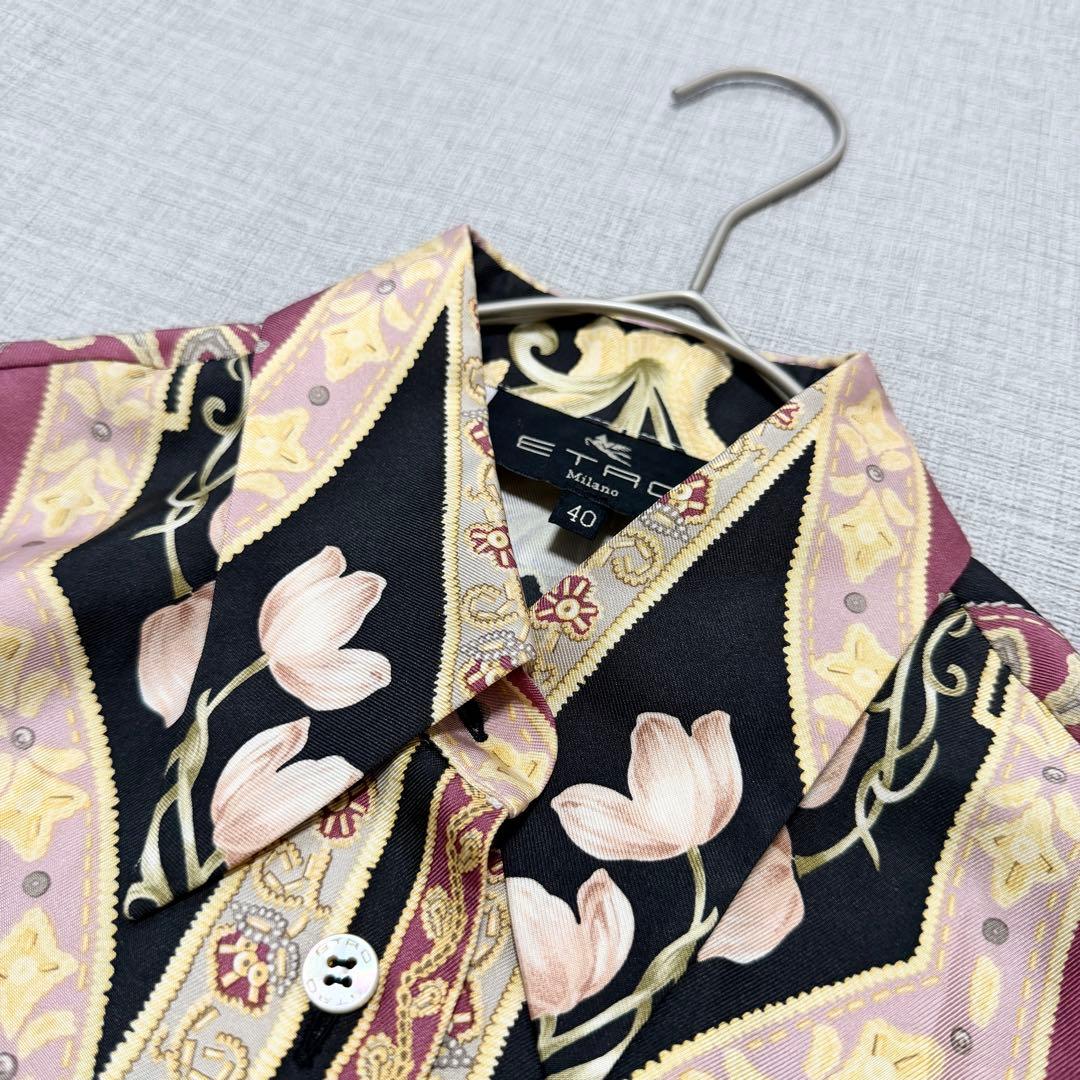 【美品】エトロ　ETRO　シルク100％　総柄ブラウス　サイズ40