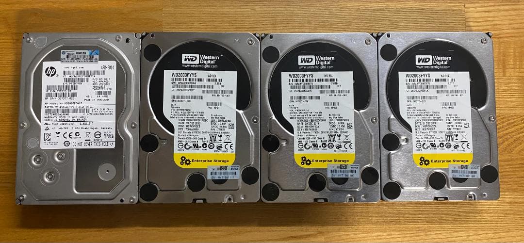 2TB HDD×4台 全台正常 0データ書き込み済み WD RE4 / HGST