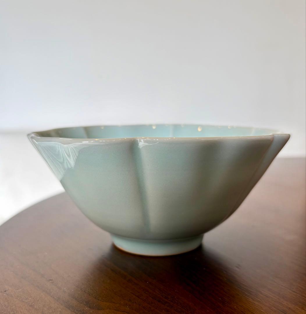 土井善男　緑白釉4,5寸輪花鉢 ３個セット&１個おまけ