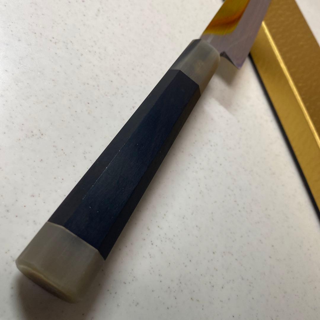 本焼包丁　城山刃物　切付柳刃超鋼スーパー本焼き包丁全鏡面　反り付き