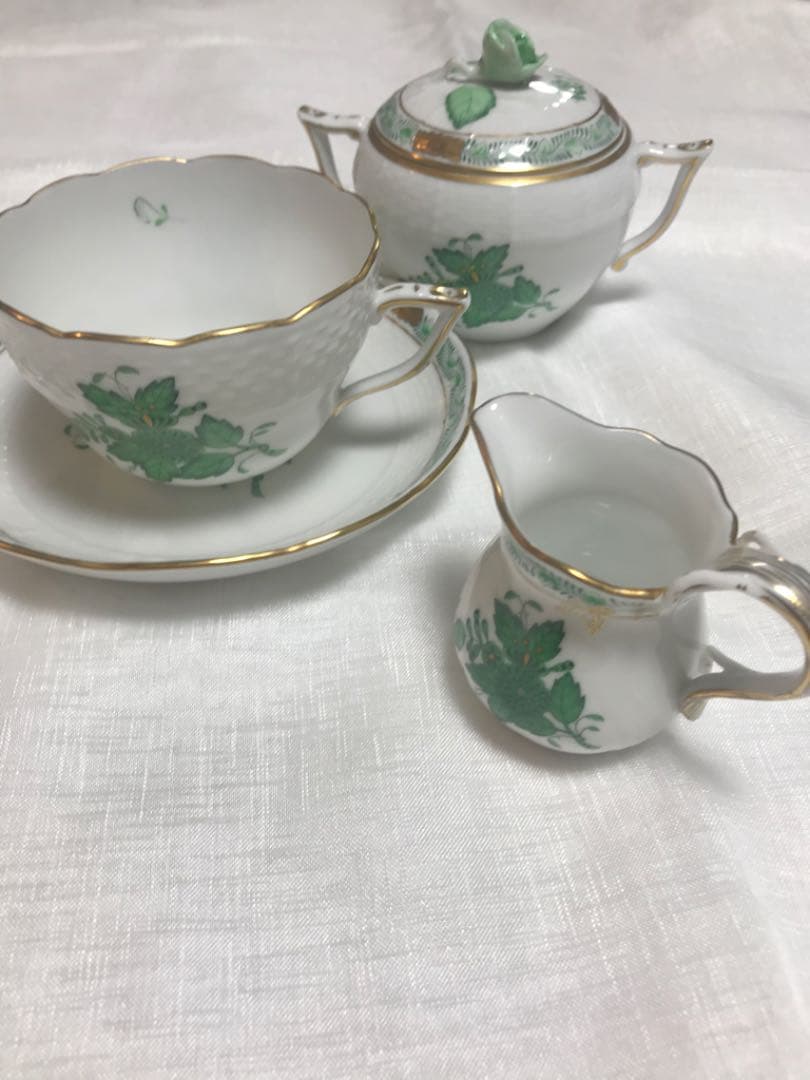 ヘレンド　アポニー　グリーン　カップソーサー　シュガーポット　クリーマー