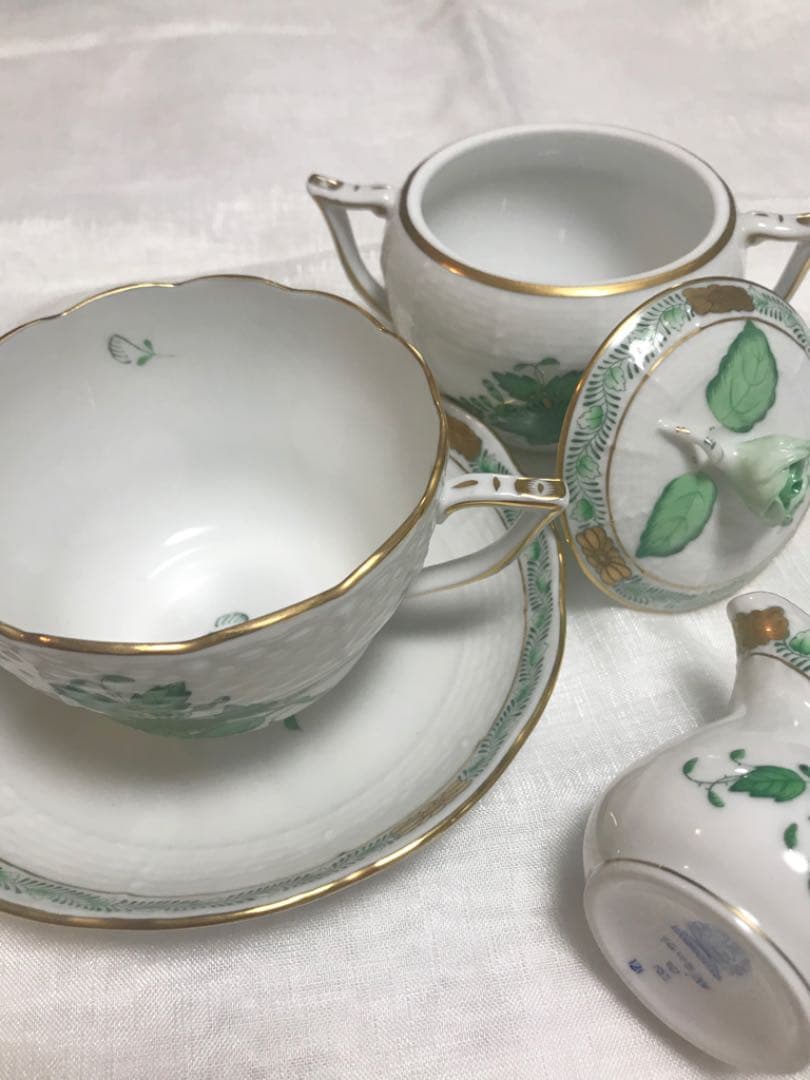 ヘレンド　アポニー　グリーン　カップソーサー　シュガーポット　クリーマー