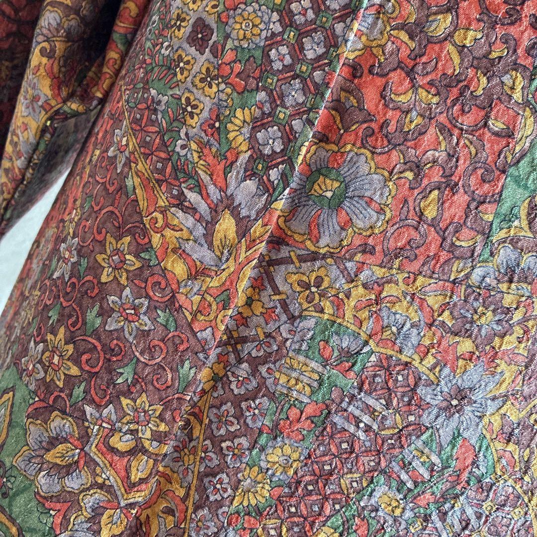 小紋　フルセット　着物　正絹　更紗　普段着物　深みカラー　大人シック　J1