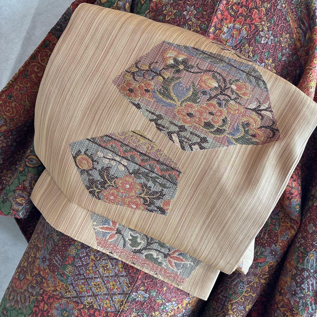 小紋　フルセット　着物　正絹　更紗　普段着物　深みカラー　大人シック　J1