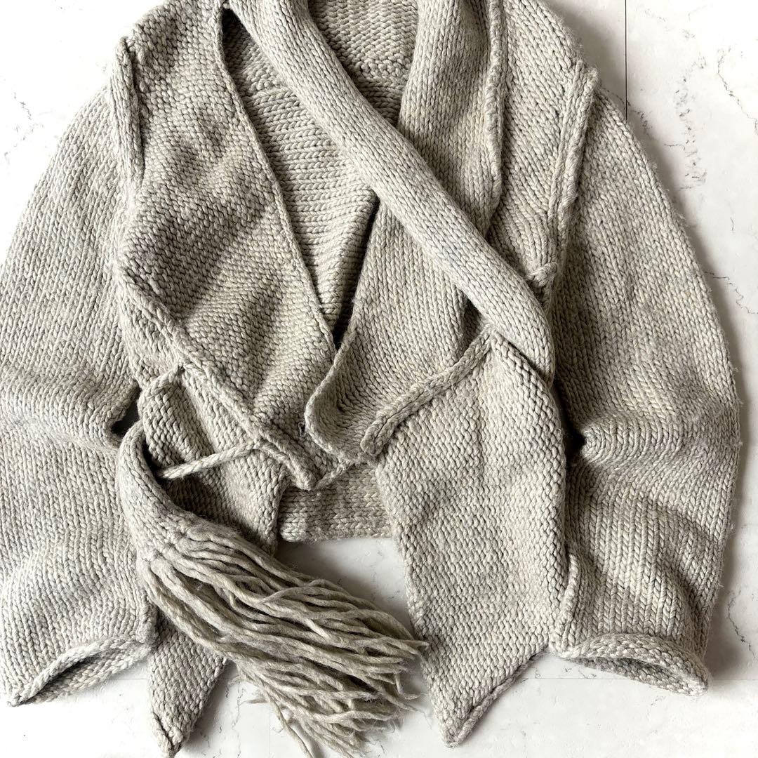 ワイズ Y's レッドレーベル ウールリネン 変形 ニットカーディガン グレー