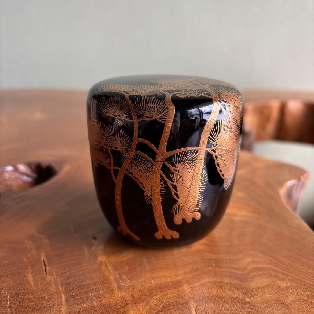 「三本松蒔絵」 利休棗 輪島塗 塗師 荒井喜峰 茶道具 共箱 棗