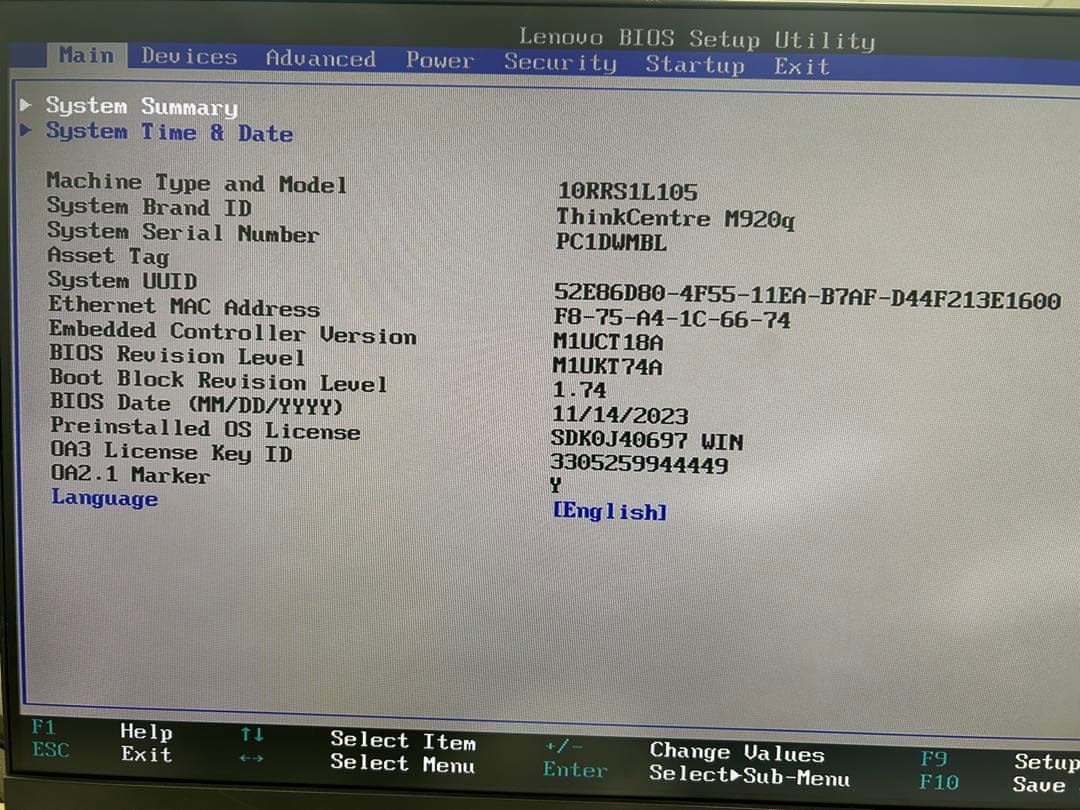 ミニPC Lenovo ThinkCentre M920q