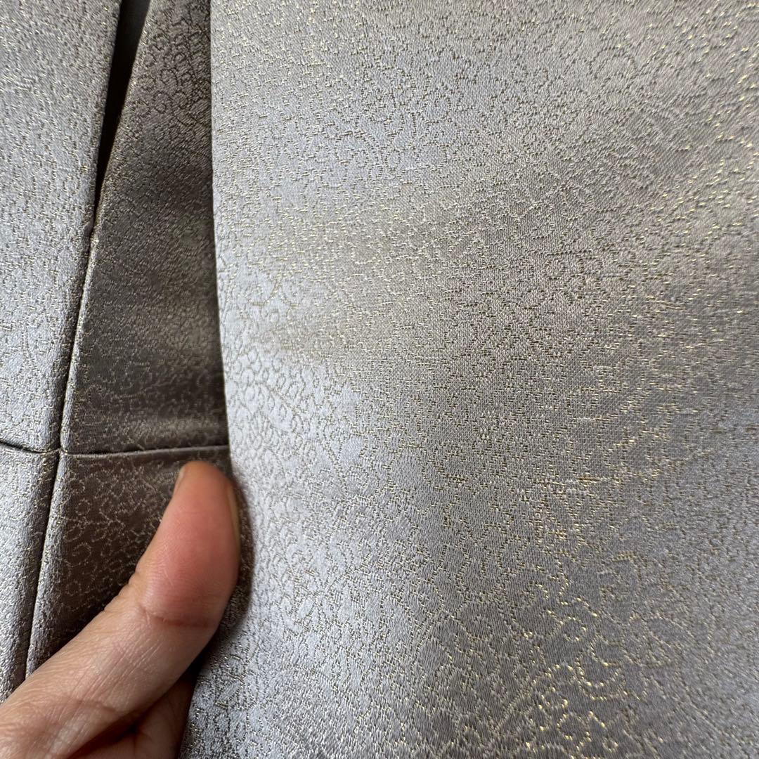 しつけ付　着物　正絹　袷　お召　色無地　163 久保田一竹工房　金通し　シルバー