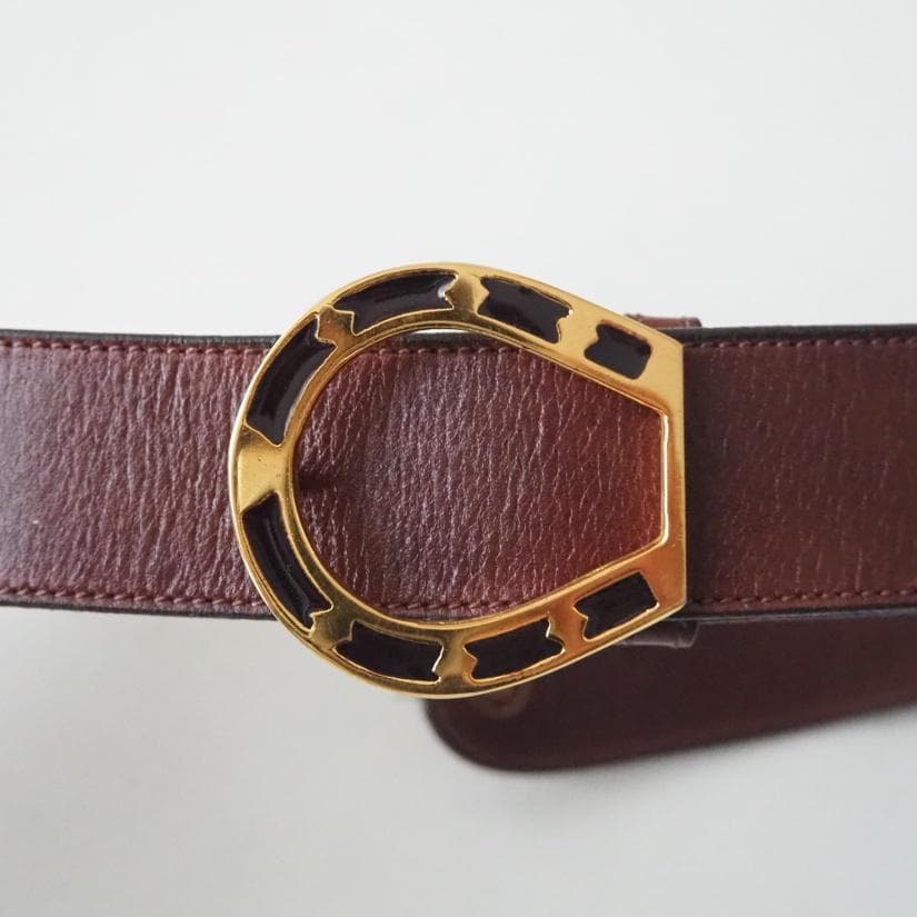 モカ様GUCCI オールドグッチ ホースシュー ピンバックル レザーベルト 85