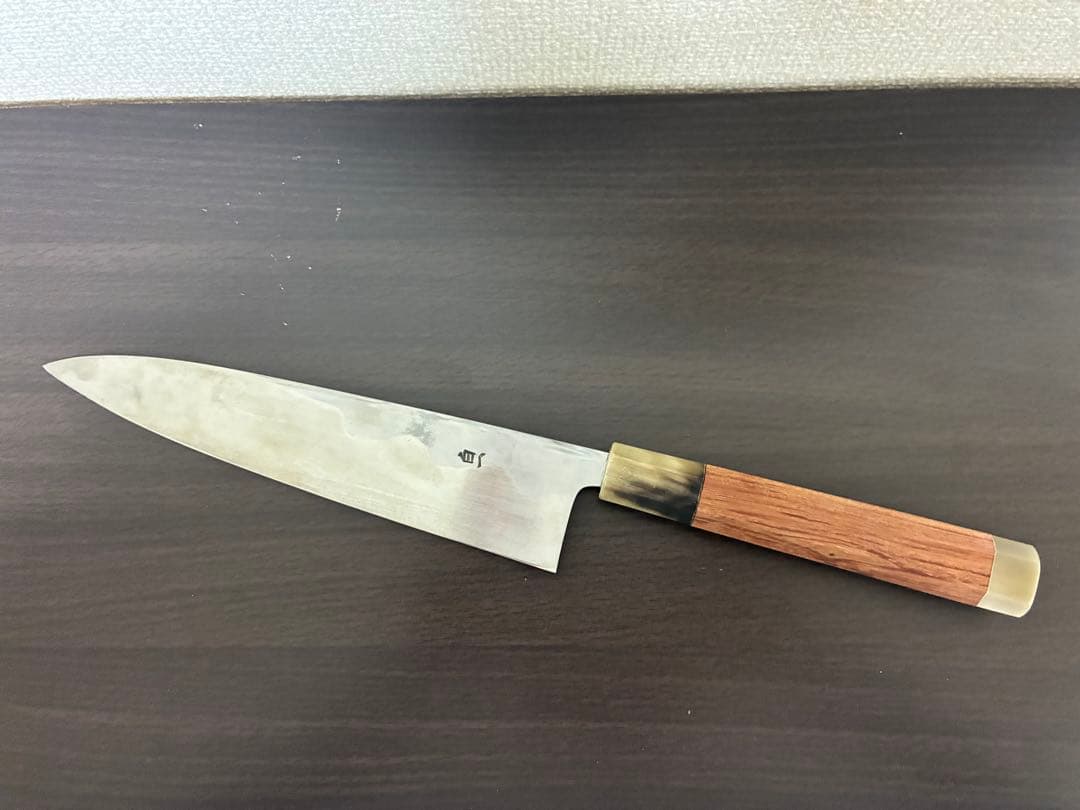 ※年末大セール 堺一文字光秀 片刃和牛刀 7寸 白紙1号 紋鍛錬 花梨白水牛角柄