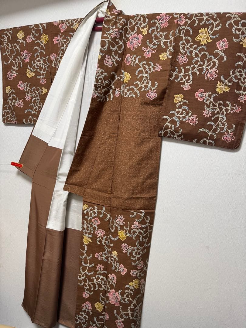 【銘品新品】京都老舗銘店「京ごふく細尾」 「木版染め」小千谷紬 玉糸 トール寸