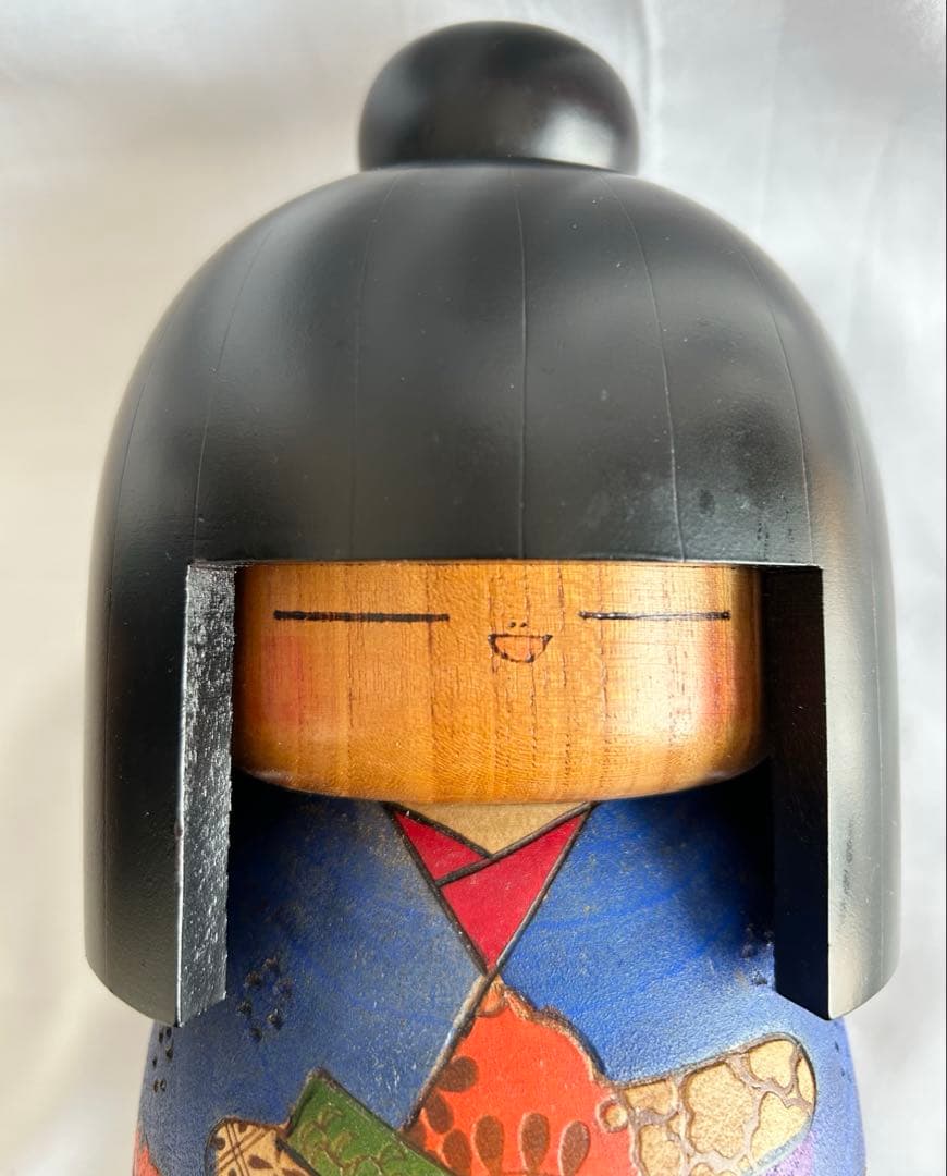 高見沢一夫 かずを こけし 憧憬 特大 工芸品 民芸品 童女 着物 青