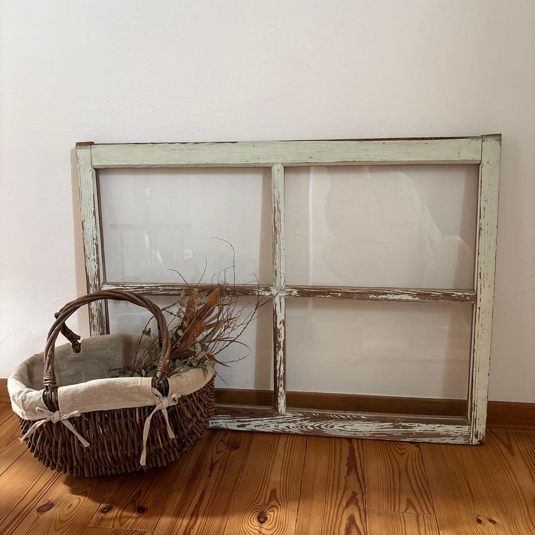 アンティーク　昭和レトロ 木製 建具 格子窓 ガラス戸 1枚 古民家