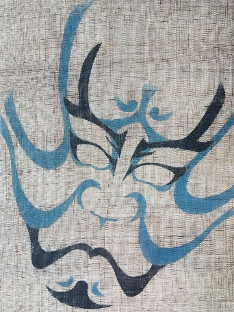 未使用品　歌舞伎の隈取り暖簾　　麻のれん