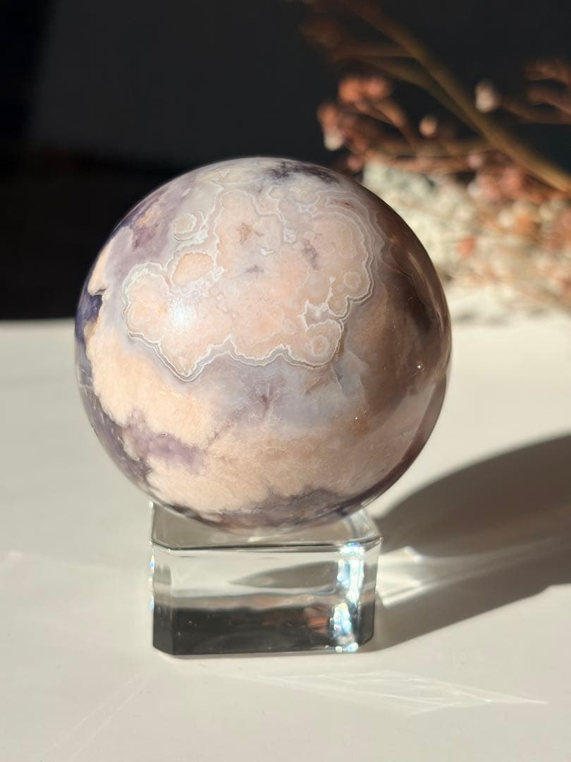 ☆癒し系天然石☆ 花満開　ピンクアメジストフラワースフィアΦ50mm