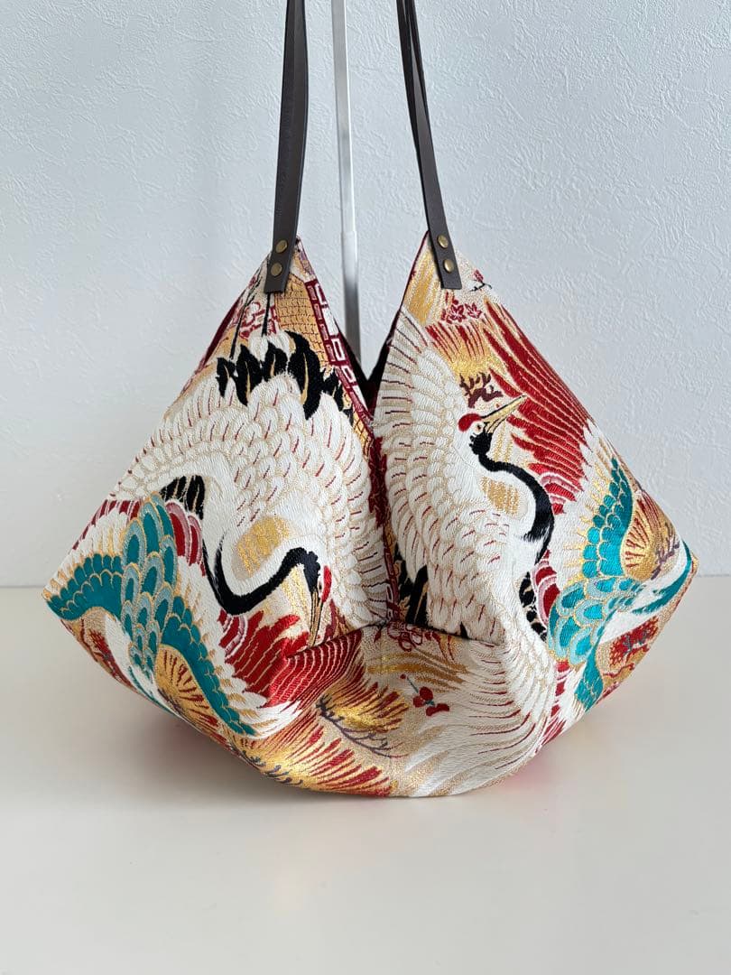 帯リメイクバッグ　あずま袋、風呂敷袋、エコバッグ、ショッピングバッグ、八角バッグ