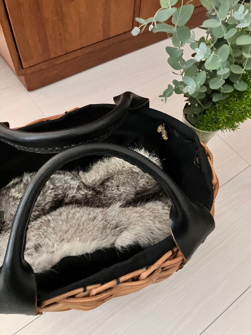 美品エバゴス ebagos＊2本編みバッグ＊ラビットファー被せ付き