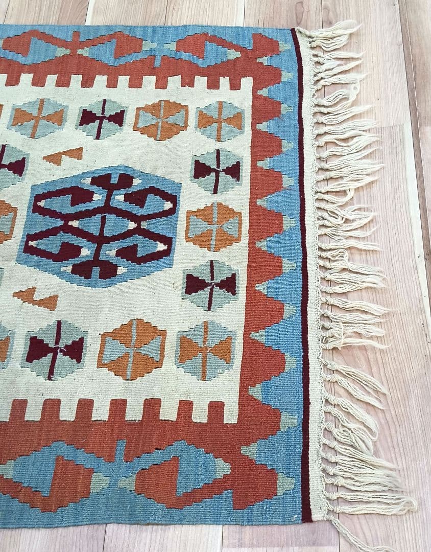 Y3344-1 トルコ キリムラグ ウール 手織り 120×89㎝ 絨毯