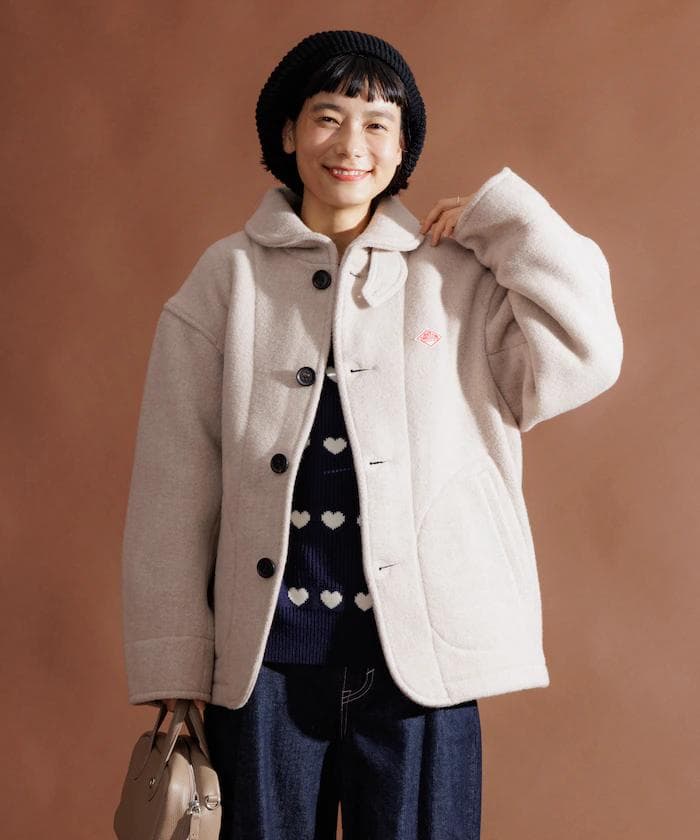 DANTON ダントン ウールパイル 丸襟ジャケット レディース