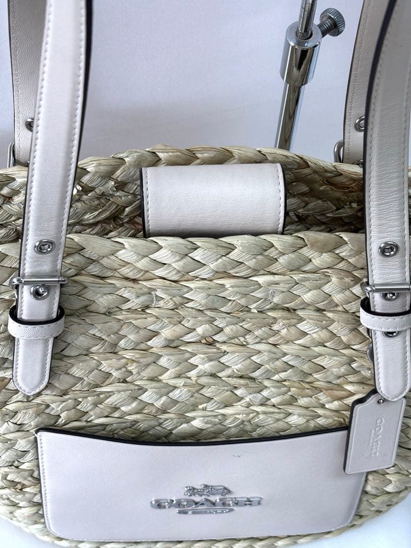 COACH コーチ レザー×ストロー カゴバッグ トート 大容量