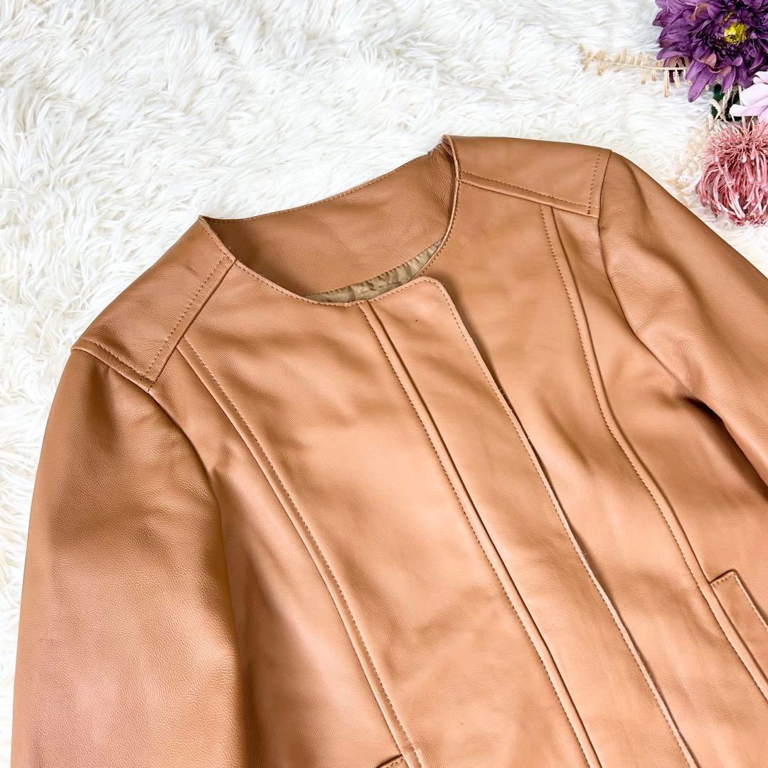 もりのがっこう ラムレザーノーカラージャケットブルゾン キャメル