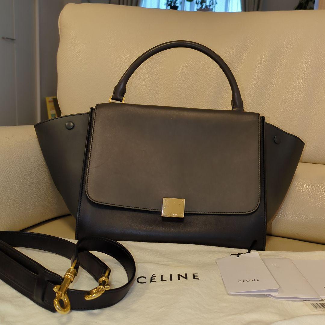 ✨美品✨セリーヌトラペラーズレザースエード２wayバッグ　ＢＬＡＣＫ！