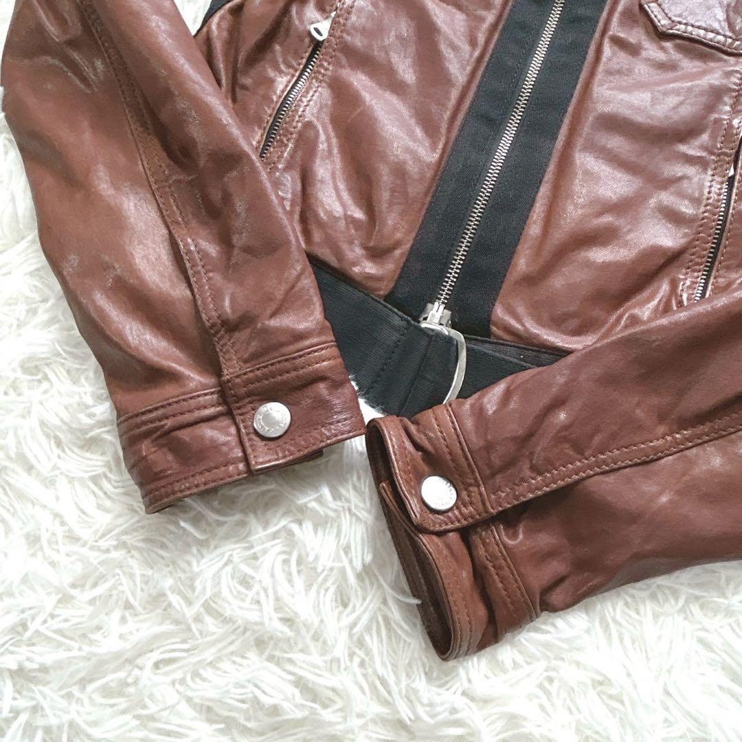 D&G レザージャケット シングルライダース ブラウン レオパード 40