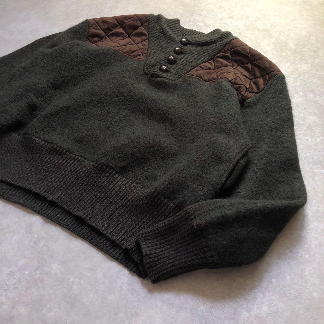 80sWoolrichウールリッチセーター ヘンリーネックパッチ付 緑 XL相当