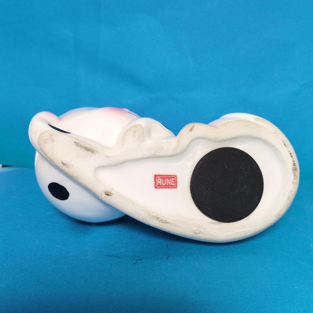 1970年代 内藤ルネ　黒い水玉模様の眠り親猫と子猫の貯金箱【RUNEシール有】