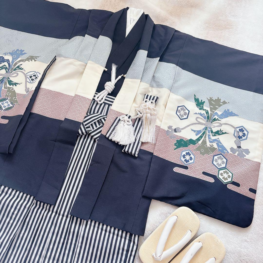 七五三　5歳　７歳　男児　男の子　羽織　袴セット　懐剣　角帯　着物　雪駄　黒