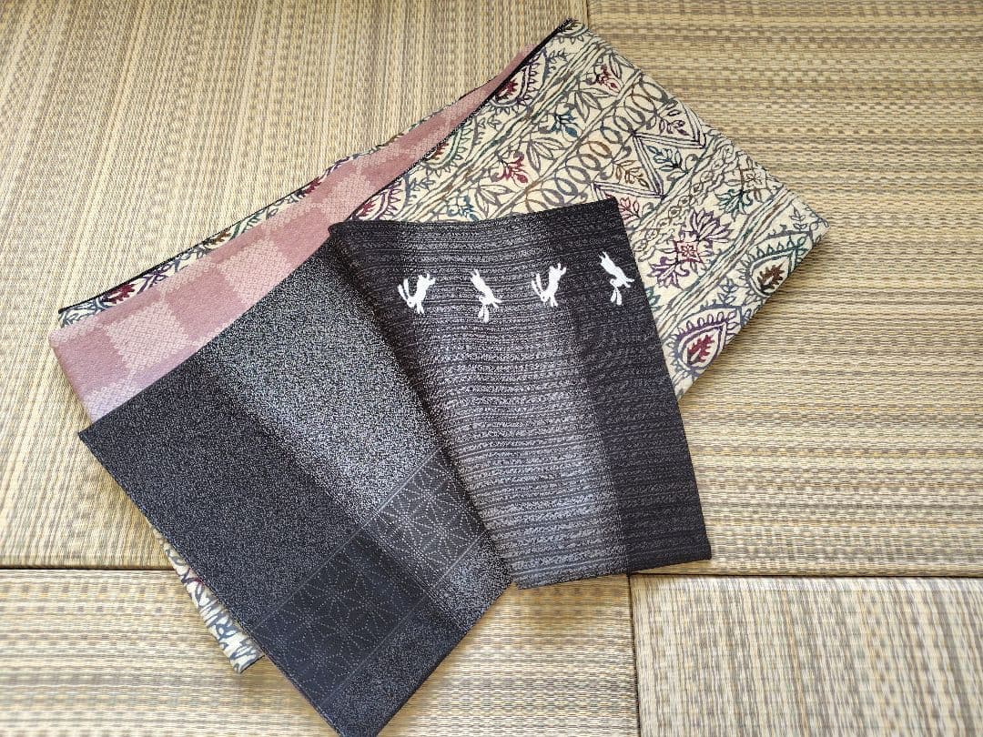 両面両方向　全通柄 袋帯　幾何学　花紋　兎　市松　正絹　4パターン使えます