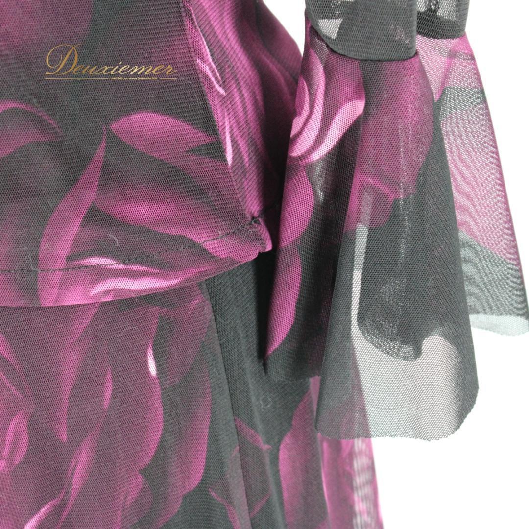 【美品 社交ダンス衣装】上下セット トップス スカート 黒 紫 ブラック 花柄