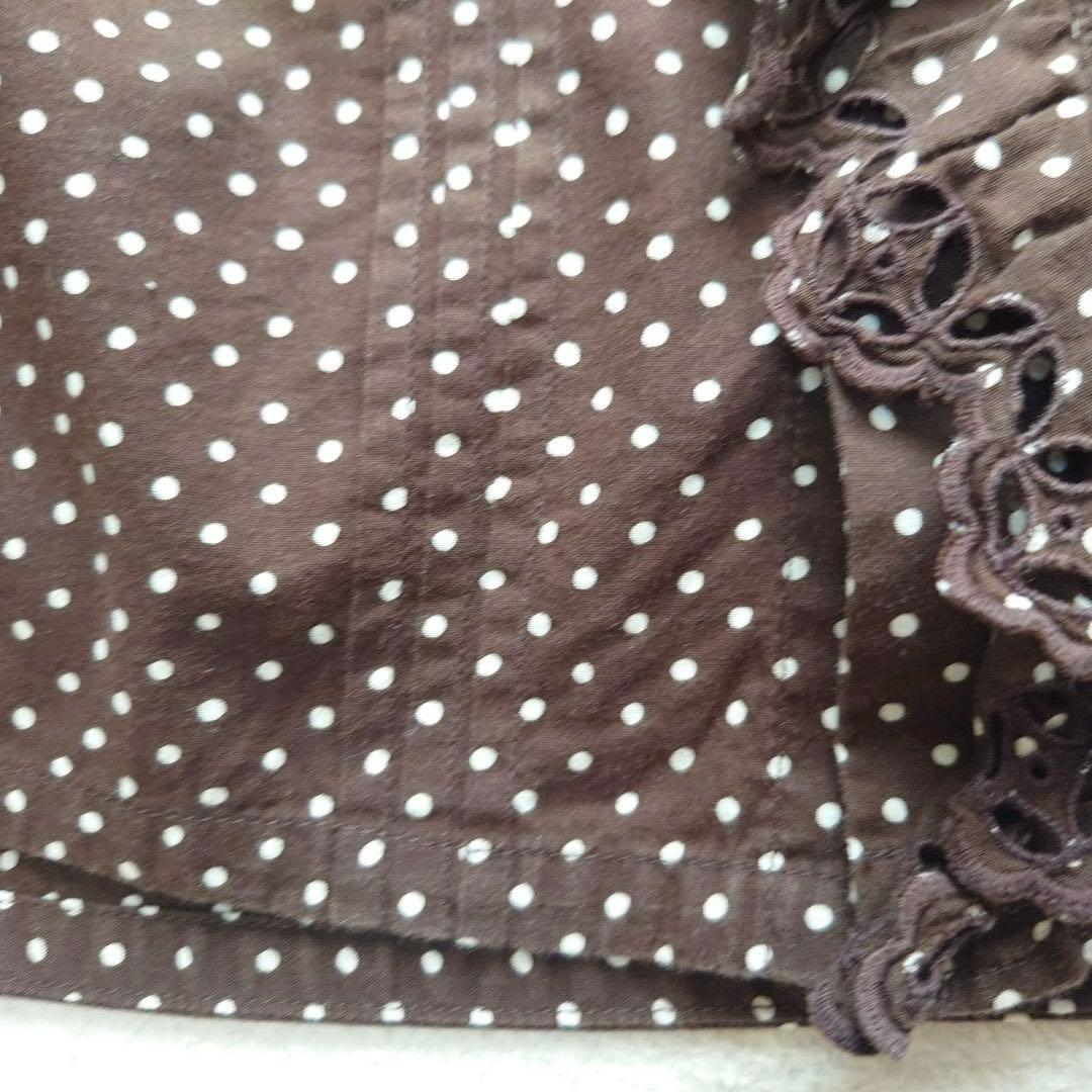 【あたりアリ】45R タペットドットプリントのカットワークフリルブラウス