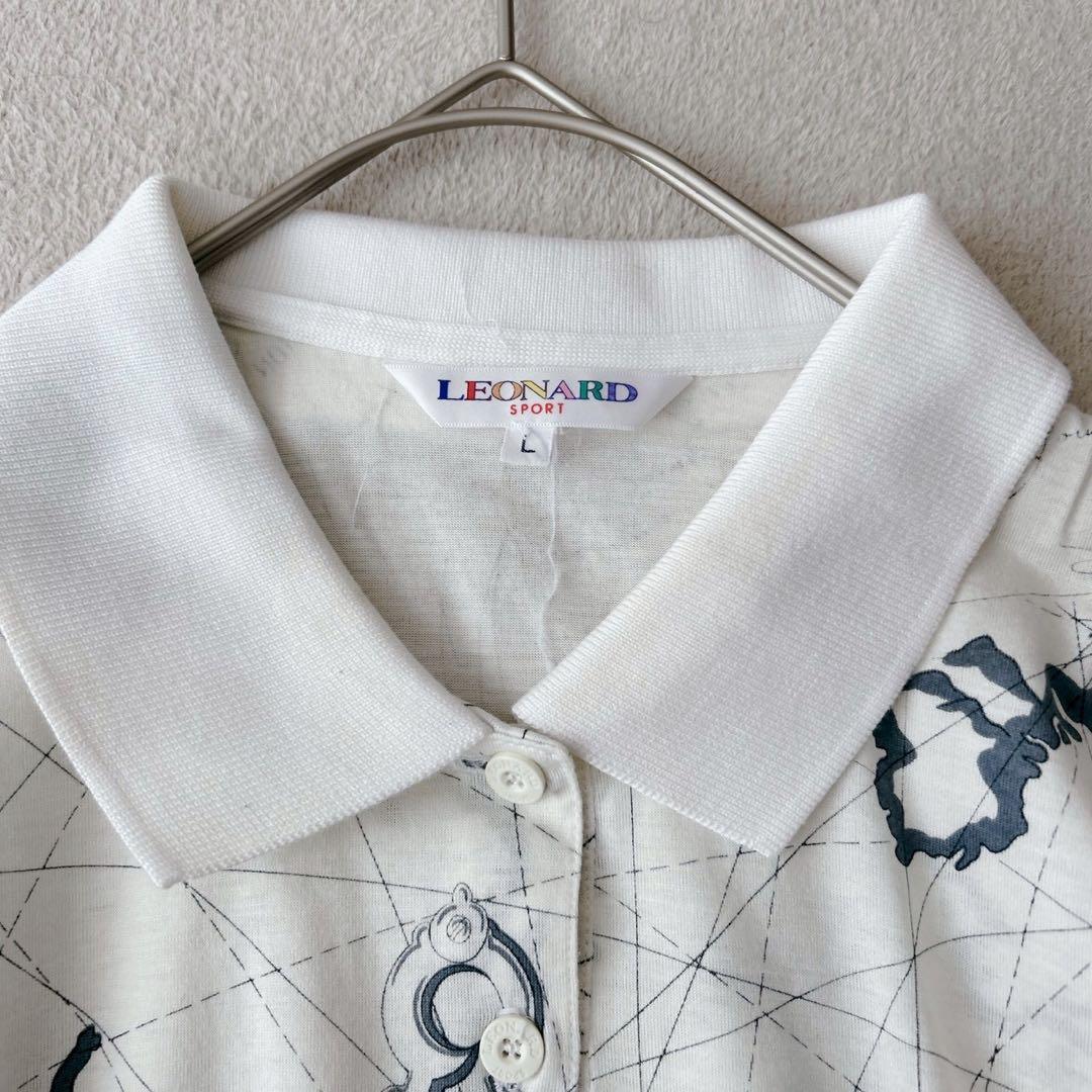 希少✨LEONARD レオナール　地図柄　長袖　トップス　白　洗える◎ L