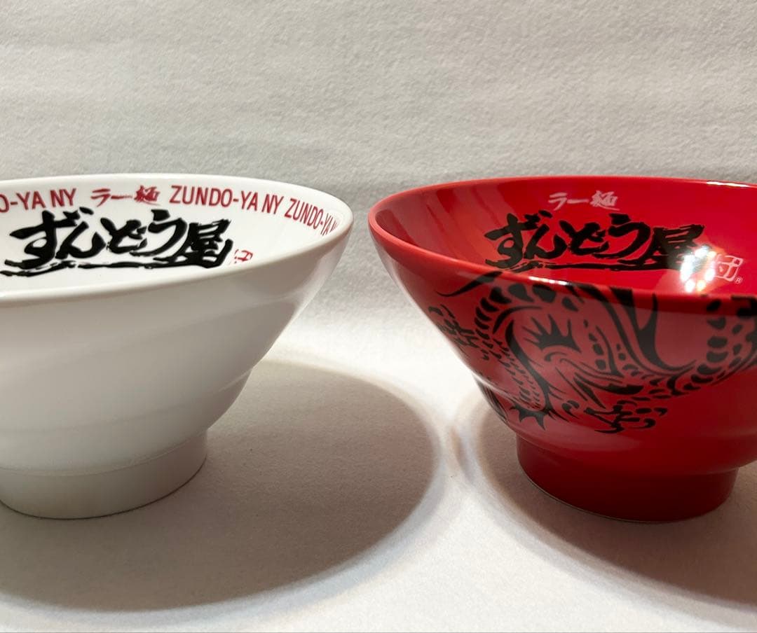 ずんどう屋 ラーメン鉢 紅白 ラー麺 鉢 レンゲ 箸 セット レア品 木箱
