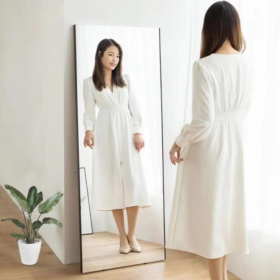 割れない鏡 スタンドミラー 全身鏡 姿見鏡 壁掛け 幅45cm 木色 2820