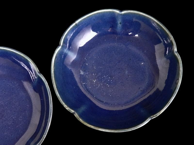 古伊万里　瑠璃　輪花小皿　３寸半皿　２枚　C734AS-DCg