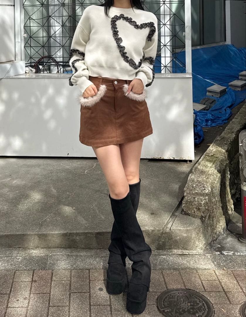 EMODA ルーズフレアカバーフィットブーツ ホワイト アイボリー