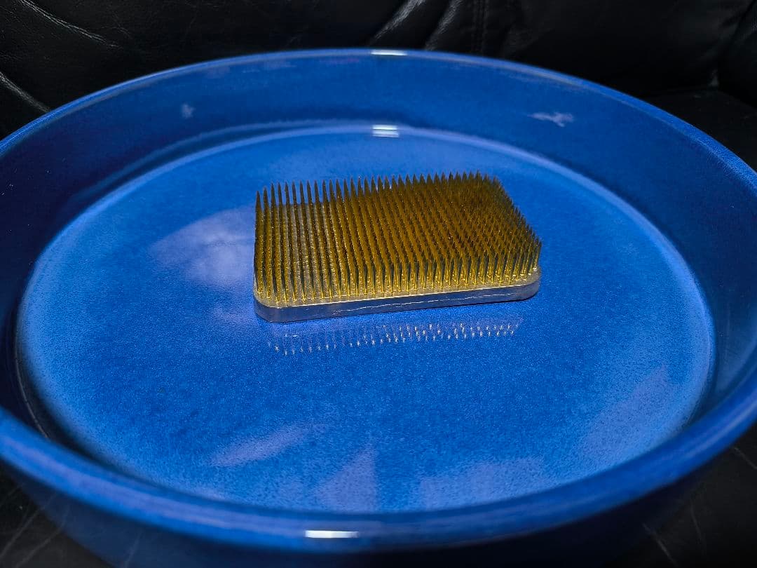 青い陶器製円形　水盤　生け花　IIMK　　剣山　中古　セット