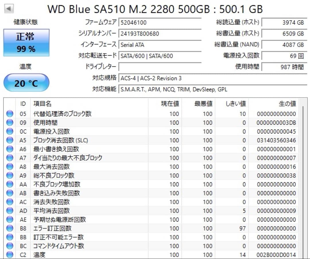 内蔵型SSD WD Blue SA510 M.2 SATA SSD 500GB