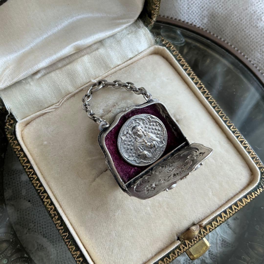 【ｍ】フランスアンティーク ミニチュア　バッグ　シルバープレート